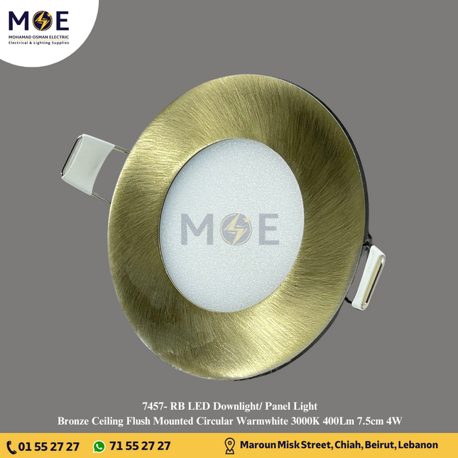 RB LED Downlight/ Panel Light Bronze Ceiling Flush Mounted Circular Warmwhite 3000K 400Lm 7.5cm 4W