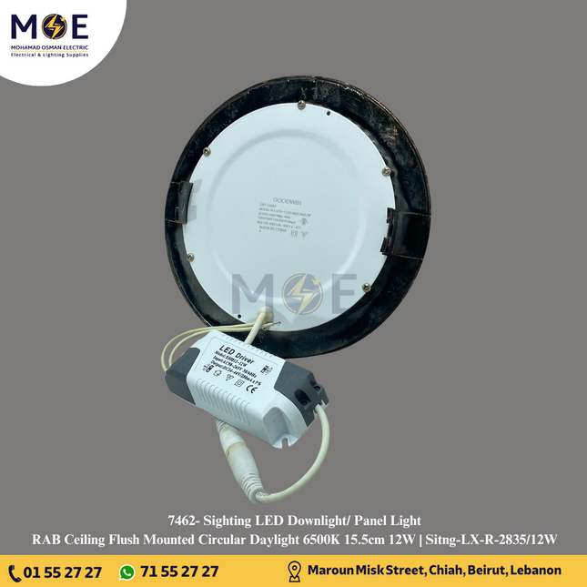 Sighting LED Downlight/ Panel Light RAB Ceiling Flush Mounted Circular Daylight 6500K 15.5cm 12W | Sitng-LX-R-2835/12W