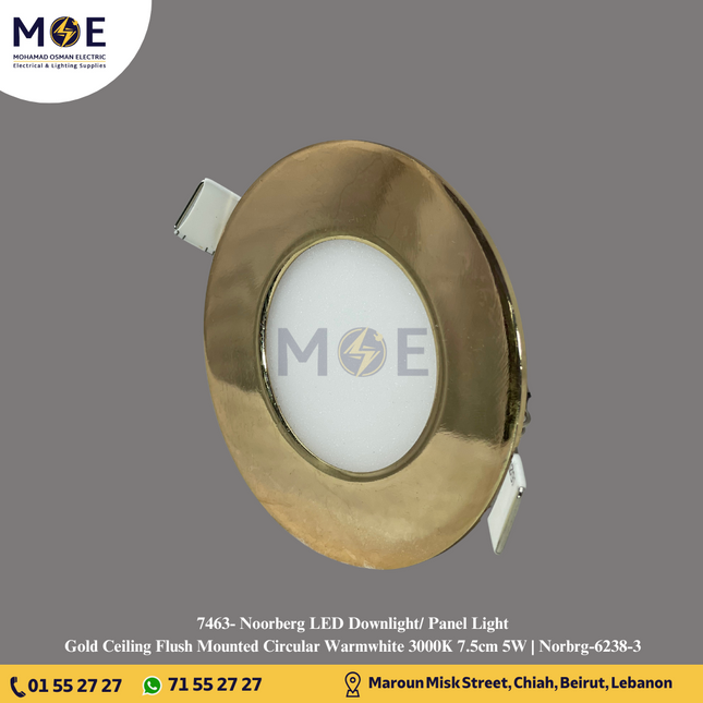 Noorberg LED Downlight/ Panel Light Gold Ceiling Flush Mounted Circular Warmwhite 3000K 7.5cm 5W | Norbrg-6238-3