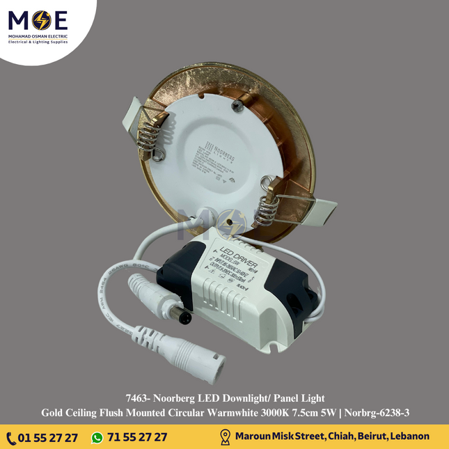 Noorberg LED Downlight/ Panel Light Gold Ceiling Flush Mounted Circular Warmwhite 3000K 7.5cm 5W | Norbrg-6238-3