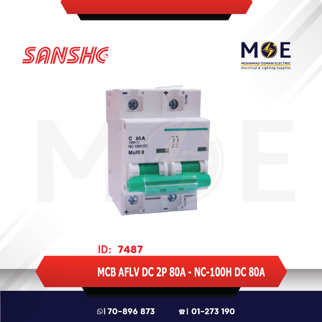 Aelifv MCB AFLV DC 2P 80A | NC-100H DC | دجنتور كهرباء مجوز - قاطع كهربائي