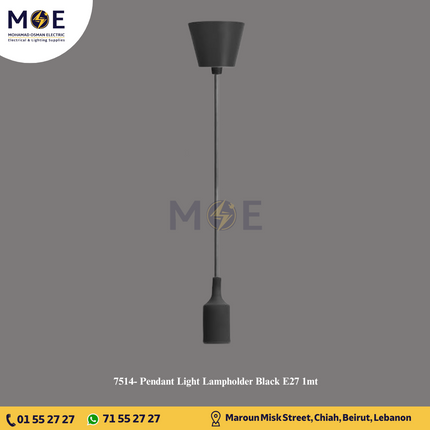 Pendant Light Lampholder Black E27 1mt