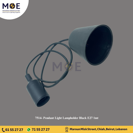 Pendant Light Lampholder Black E27 1mt