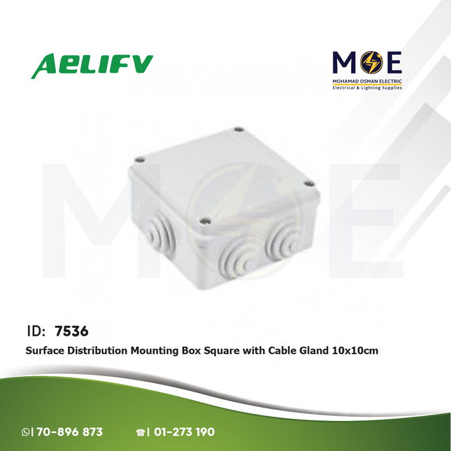 Aelifv Surface Distribution Mounting Box Square with Cable Gland 10x10cm