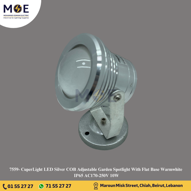 CuperLight LED Silver COB Adjustable Garden Spotlight With Flat Base Warmwhite IP65 AC170-250V 10W