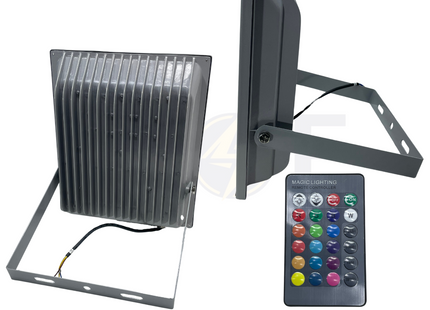 Cuperlight COB LED Floodlight Gray+Remote Controller 100W RGB IP65 | RB-LLS-100W | برجكتور ليد انارة مطري رمادي مع ريموت كونترول ضو ملون اخضر و احمر و ازرق