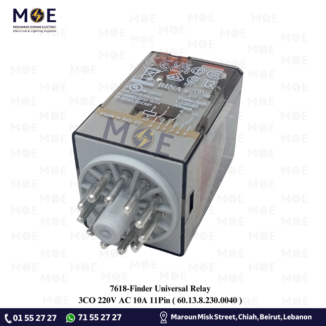 Finder Universal Relay 3CO 220V AC 10A 11Pin | 60.13.8.230.0040 | ريليه