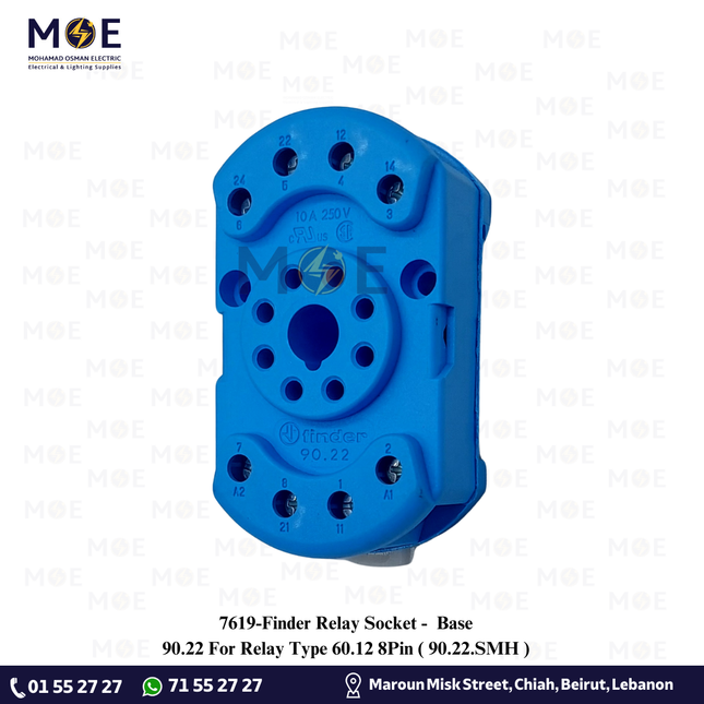 Finder Relay Socket / Base 90.22 For Relay Type 60.12 8Pin | 90.22.SMH | قاعدة ريليه
