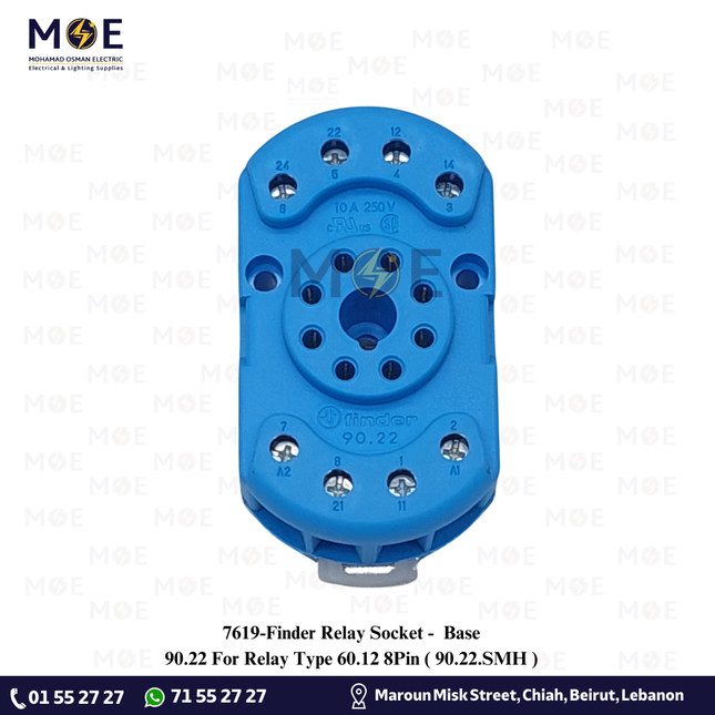 Finder Relay Socket / Base 90.22 For Relay Type 60.12 8Pin | 90.22.SMH | قاعدة ريليه