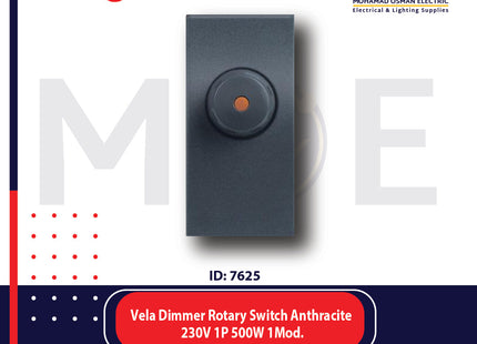 Legrand Vela Dimmer Rotary Switch Anthracite 230V 1P 500W 1module | 11682722 | ديمر مفرد اسود فحمي