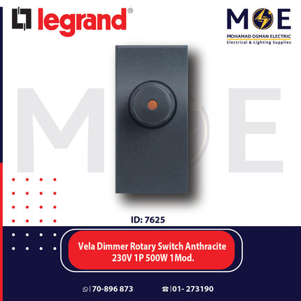 Legrand Vela Dimmer Rotary Switch Anthracite 230V 1P 500W 1module | 11682722