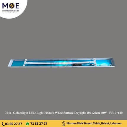Goldenlight LED Panel Light Fixture White Surface Daylight 10x120cm 40W | PF10*120 | شاسي ليد ظاهر ابيض دايلايت