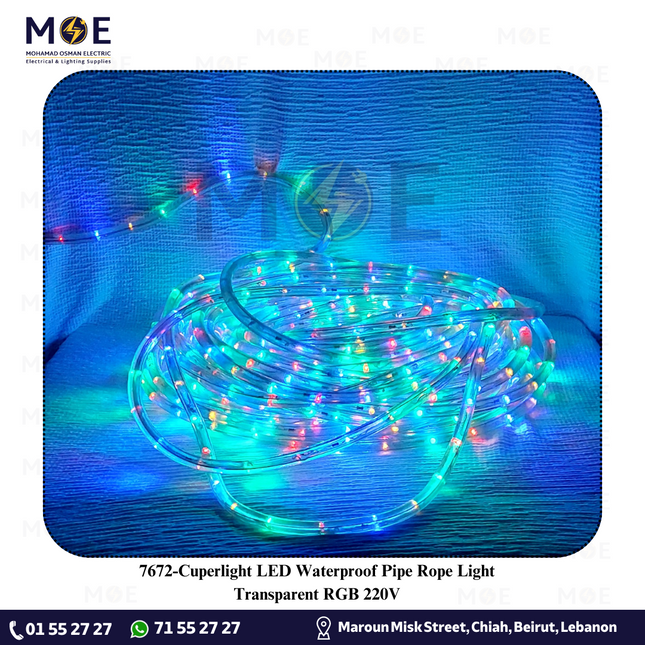 Cuperlight LED Waterproof Pipe Rope Light Transparent RGB 220V 100mt