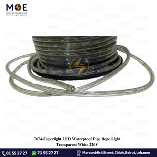 Cuperlight LED Waterproof Pipe Rope Light Transparent White 220V 100mt | نبريش ليد مبروم شفاف ضو ابيض دايلايت