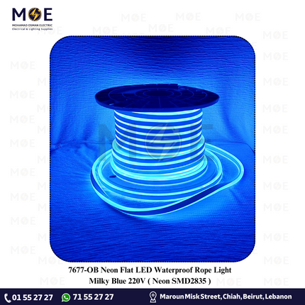 OB Neon Flat LED Waterproof Rope Light Milky Blue 220V 50mt | Neon SMD2835