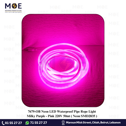 OB Neon LED Waterproof Pipe Rope Light Milky Purple / Pink 220V 50mt | Neon SMD2835