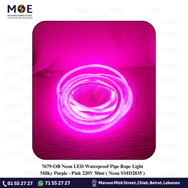 OB Neon LED Waterproof Pipe Rope Light Milky Purple / Pink 220V 50mt | Neon SMD2835