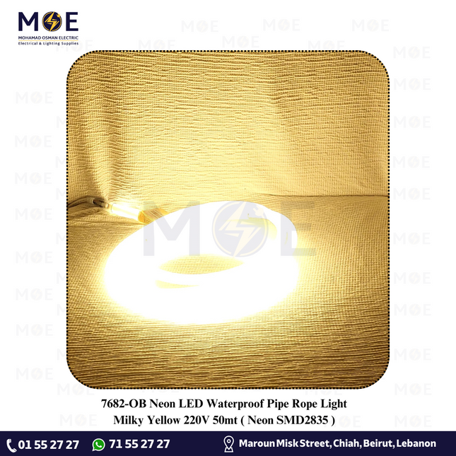 OB Neon LED Waterproof Pipe Rope Light Milky Yellow 220V 50mt | Neon SMD2835