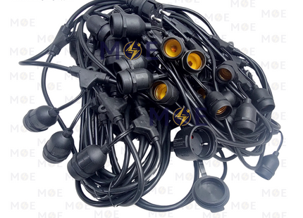 Cuperlight String Light Black Waterproof Wire 50 LampHolder E27 25mt Extendable | حبل زينة/كابل مع دوي مطري