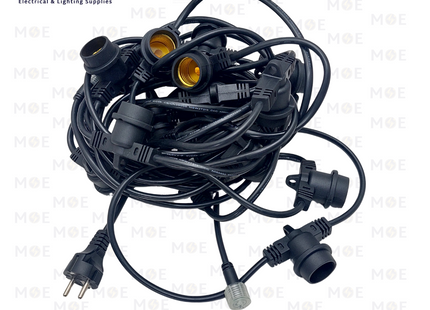 String Light Black Waterproof Wire 20 LampHolder E27 10mt Extendable | حبل زينة/كابل مع دوي مطري مع تطويلة