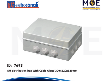 Elettrocanali Surface distribution mounting box Rectangle With Cable Gland 300x220x120mm | 400C8 6 | علبة مربعة ظاهرة مع جوان