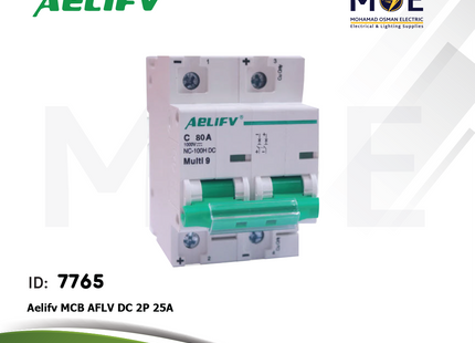Aelifv MCB AFLV DC 2P 25A | AFL7-63DC-225 | دجنتور كهرباء مجوز - قاطع كهربائي