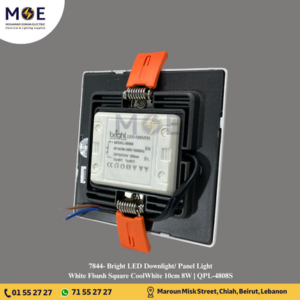 Bright LED Downlight/ Panel Light White Flsush Square CoolWhite 10cm 8W | QPL-4808S | سبوت ليد مربع مخفي ابيض كول وايت