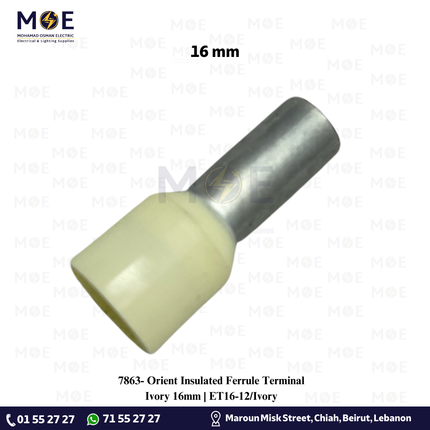 Orient Insulated Ferrule Terminal Ivory 16mm | ET16-12/Ivory