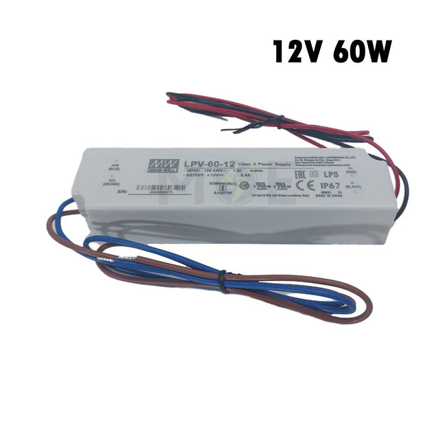 Mean Well Power Supply Unit Slim IP67 AC to DC 12V 60W 5A | LPV-60-12