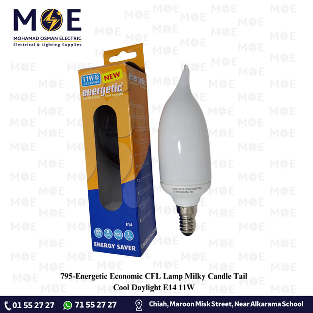 Energetic Economic CFL Lamp Milky Candle Tail Cool Daylight E14 11W