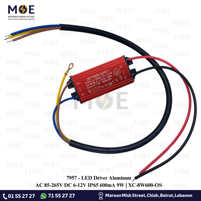 LED Driver Aluminum AC 85-265V DC 6-12V IP65 600mA 9W | XC-8W600-OS