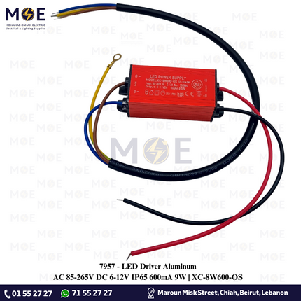 LED Driver Aluminum AC 85-265V DC 6-12V IP65 600mA 9W | XC-8W600-OS