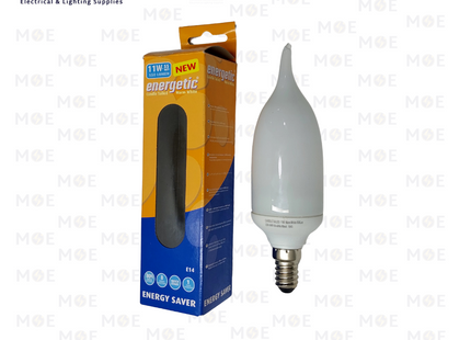 Energetic Economic CFL Lamp Milky Candle Tail WarmWhite E14 11W | لمبة توفير برم سن رفيع شمعة دنب حليبي ورم وايت