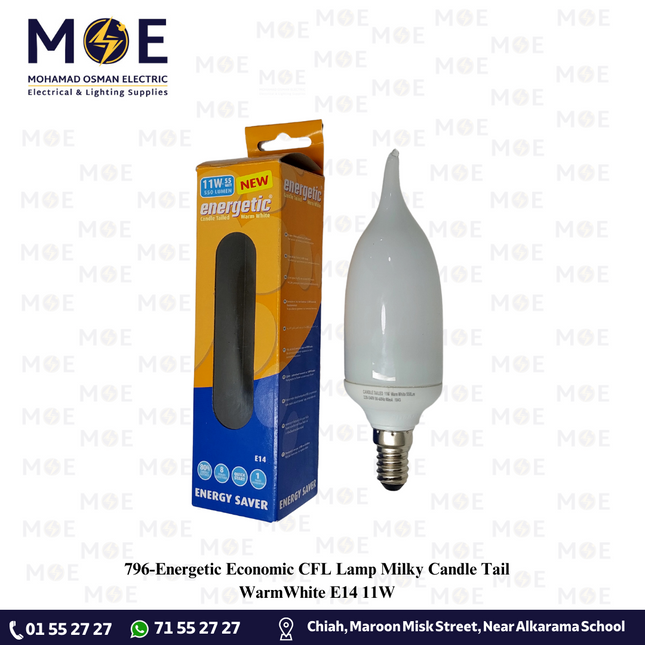 Energetic Economic CFL Lamp Milky Candle Tail WarmWhite E14 11W