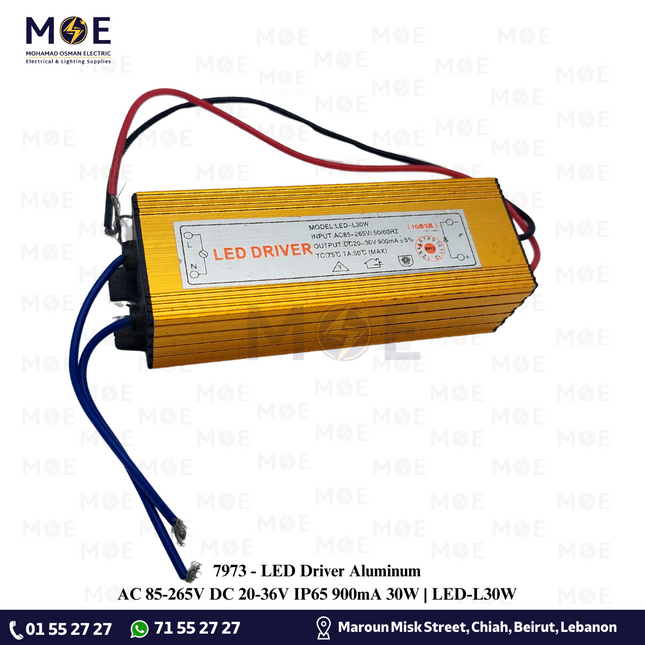 LED Driver Aluminum AC 85-265V DC 20-36V IP65 900mA 30W | LED-L30W