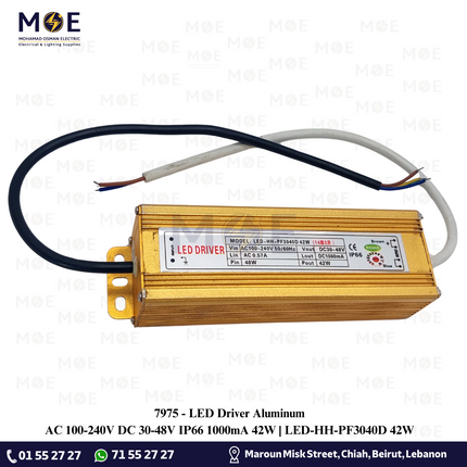 LED Driver Aluminum AC 100-240V DC 30-48V IP66 1000mA 42W | LED-HH-PF3040D 42W