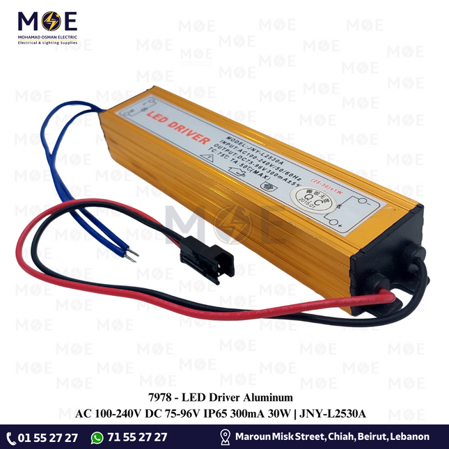 LED Driver Aluminum AC 100-240V DC 75-96V IP65 300mA 30W | JNY-L2530A