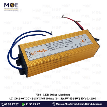 LED Driver Aluminum AC 100-240V DC 42-68V IP65 600mA (14-18)x3W 42-54W | JNY-L4260B