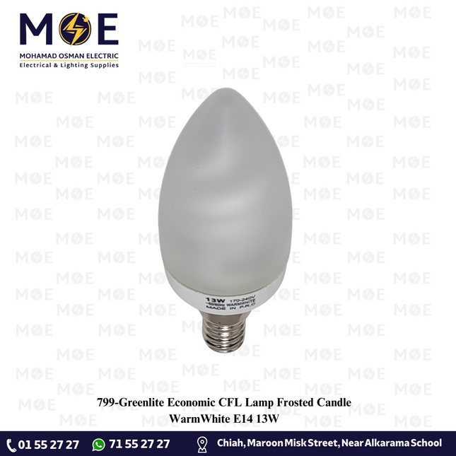 Greenlite Economic CFL Lamp Frosted Candle WarmWhite E14 13W