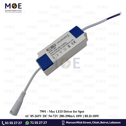 Mec LED Driver for Spot AC 85-265V DC 54-72V 280-290mA 18W | BLD-18W