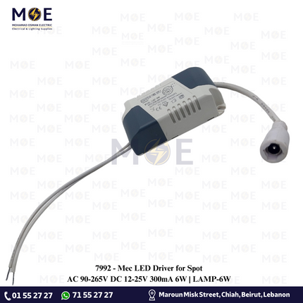 Mec LED Driver for Spot AC 90-265V DC 12-25V 300mA 6W | LAMP-6W