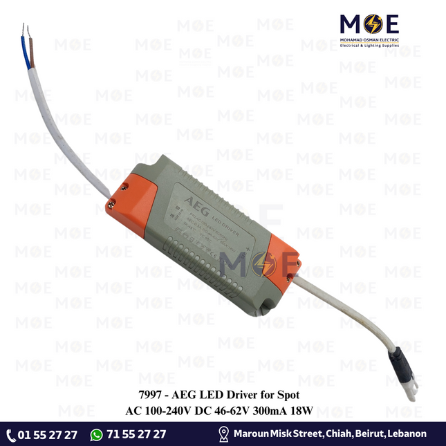 AEG LED Driver for Spot AC 100-240V DC 46-62V 300mA 18W | ترانس ليد سبوت