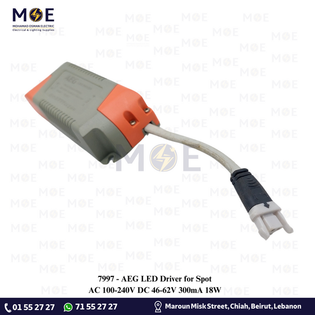 AEG LED Driver for Spot AC 100-240V DC 46-62V 300mA 18W | ترانس ليد سبوت