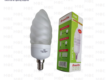 Greenlite Economic CFL Lamp Frosted Wavy Candle WarmWhite E14 15W | لمبة توفير برم سن رفيع شمعة صنوبرة مغشى ورم وايت