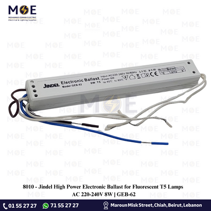 Jindel High Power Electronic Ballast for Fluorescent T5 Lamps AC 220-240V 8W | GEB-62