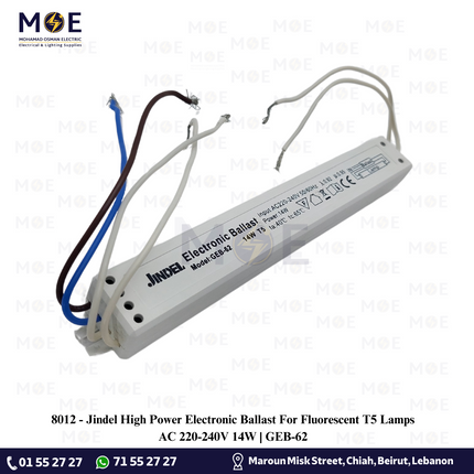 Jindel High Power Electronic Ballast for Fluorescent T5 Lamps AC 220-240V 14W | GEB-62