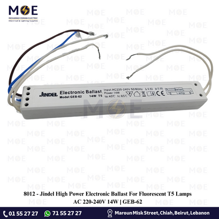 Jindel High Power Electronic Ballast for Fluorescent T5 Lamps AC 220-240V 14W | GEB-62