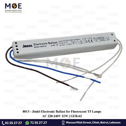 Jindel Electronic Ballast for Fluorescent T5 Lamps AC 220-240V 21W | GEB-62