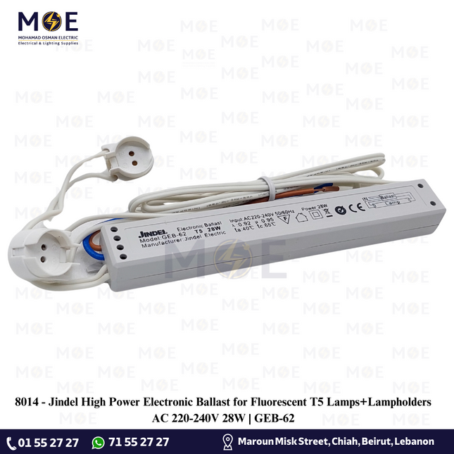 Jindel High Power Electronic Ballast for Fluorescent T5 Lamps+Lampholders AC 220-240V 28W | GEB-62