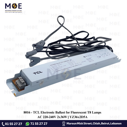 TCL Electronic Ballast for Fluorescent T8 Lamps AC 220-240V 2x36W | YZ36x2D5A